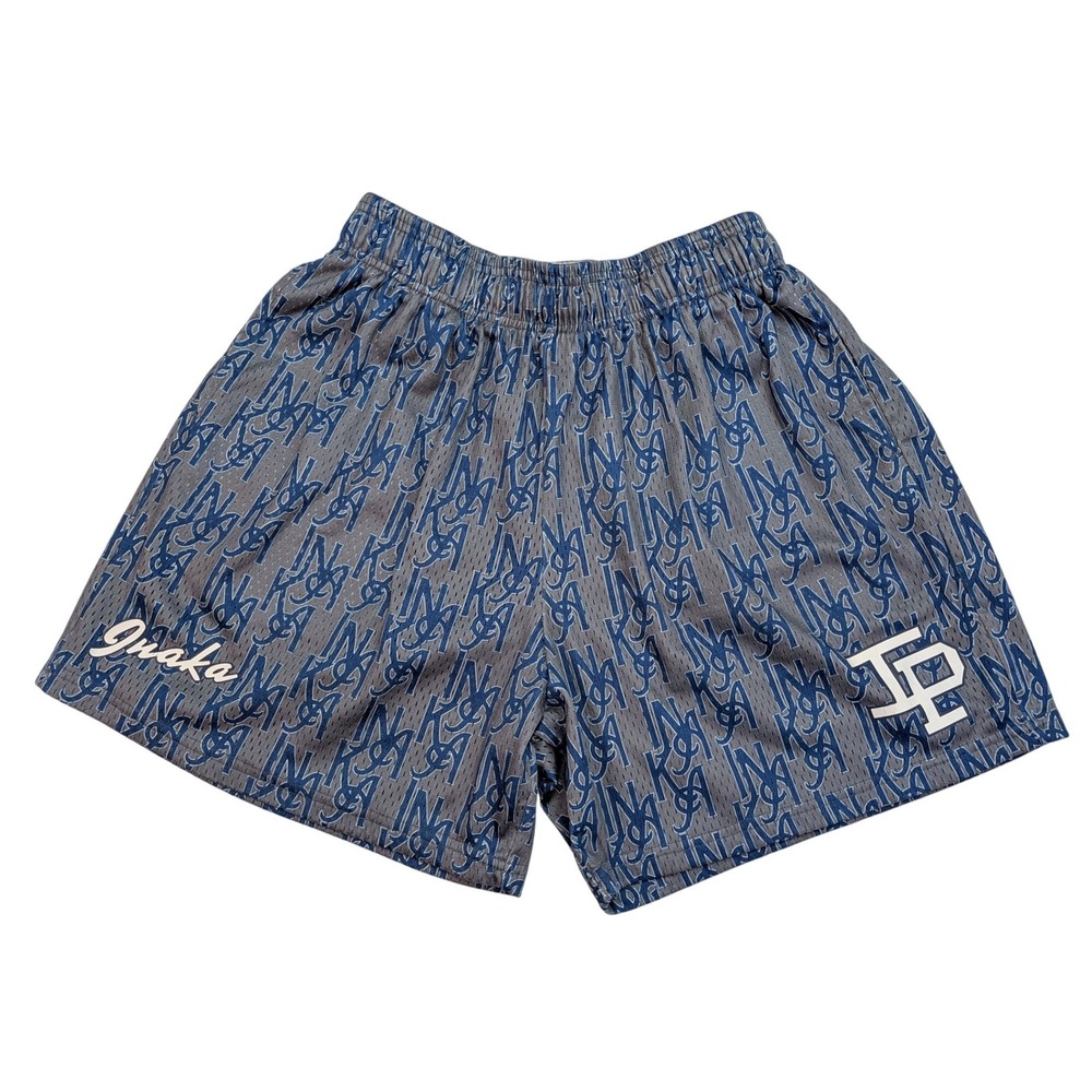 Inaka Power Mesh Shorts Mens XL Grey Blue Logo Print 5in Gym Basketball